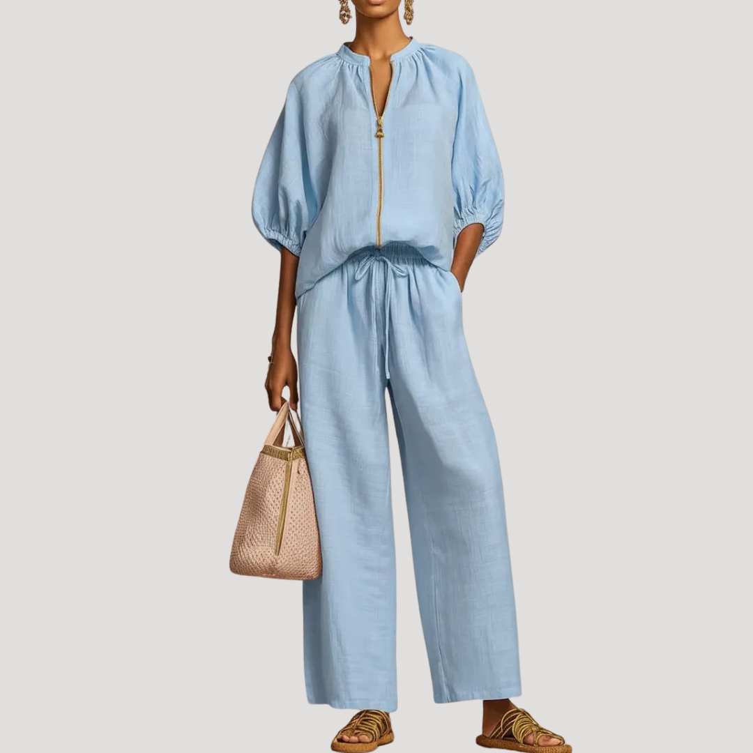Willa | Women's Zip Front Two Piece Set - Light Blue - Image 9