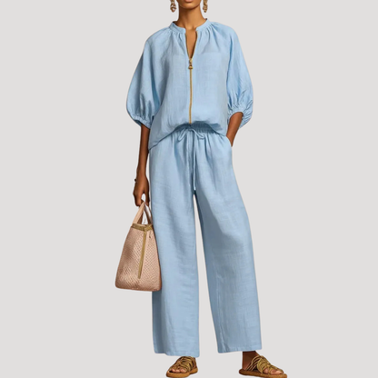Willa | Women's Zip Front Two Piece Set - Light Blue - Image 9