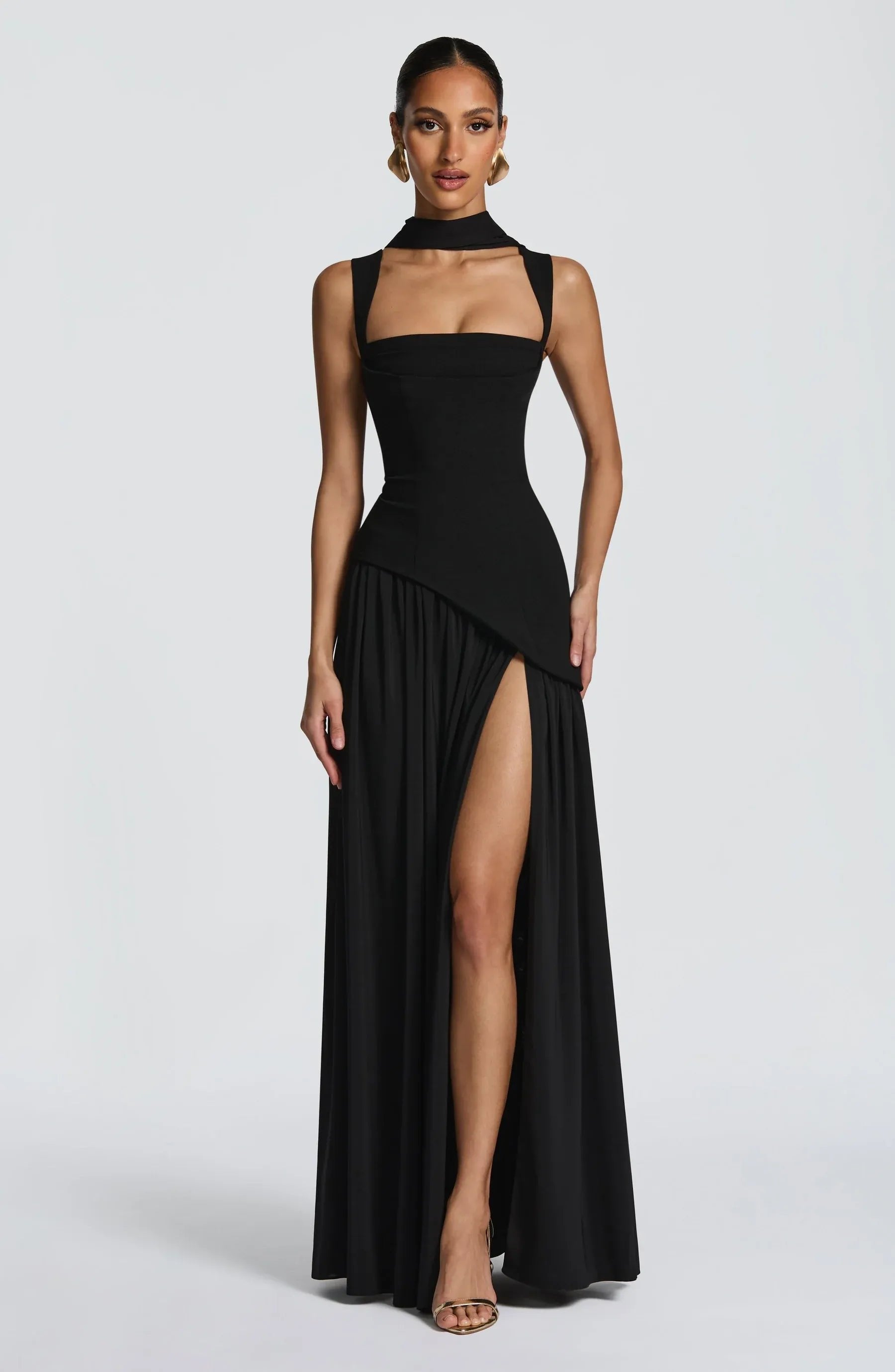 Women's A-Line Sleeveless Fitted-Waist Maxi Dress
