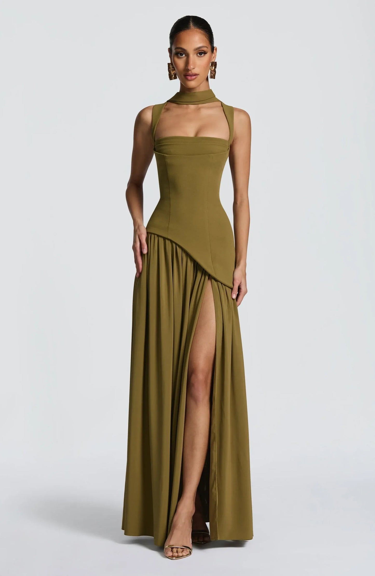 Vestido Maxi A-Line Tirantes Talle Entallado