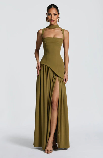 Vestido Maxi A-Line Tirantes Talle Entallado