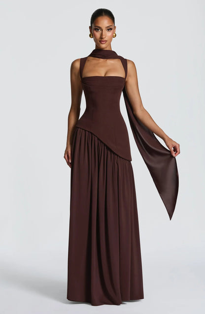 Vestido Maxi A-Line Tirantes Talle Entallado