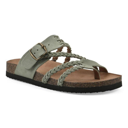 Women's Braided Strap Buckle Sandals Cork Sole - Khaki