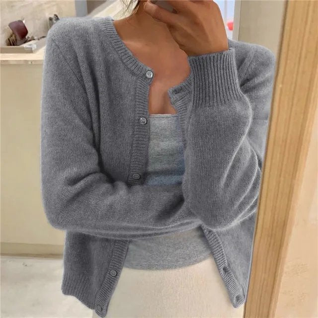 Women's Button Front Cardigan Cropped Relaxed Fit - Purple