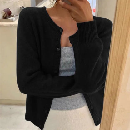Women's Button Front Cardigan Cropped Relaxed Fit - Red