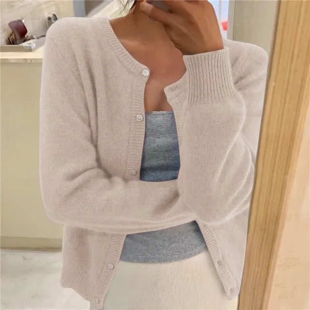 Women's Button Front Cardigan Cropped Relaxed Fit - Navy Blue