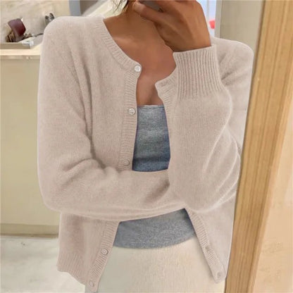 Women's Button Front Cardigan Cropped Relaxed Fit - Navy Blue