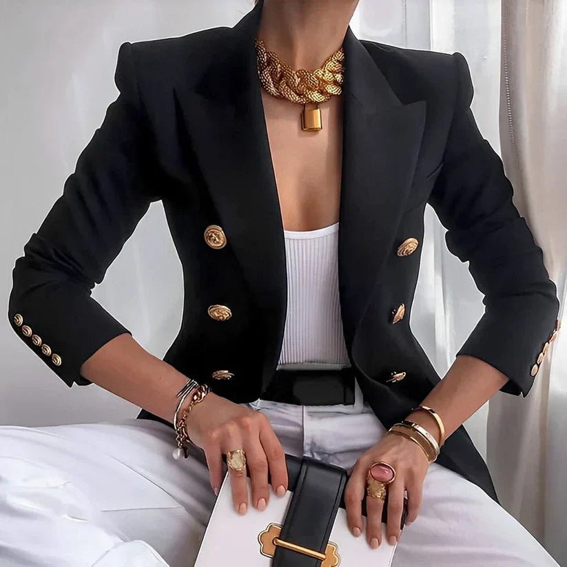 Women's Double-Breasted Blazer with Gold Buttons - Pink