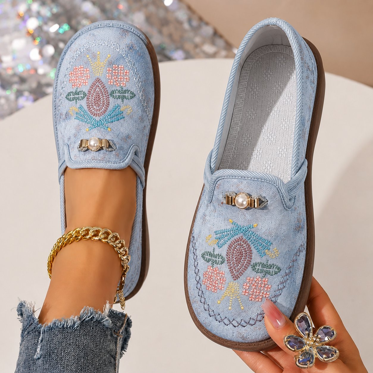 Mocasines Fleur floreado Brodées deslizante-on