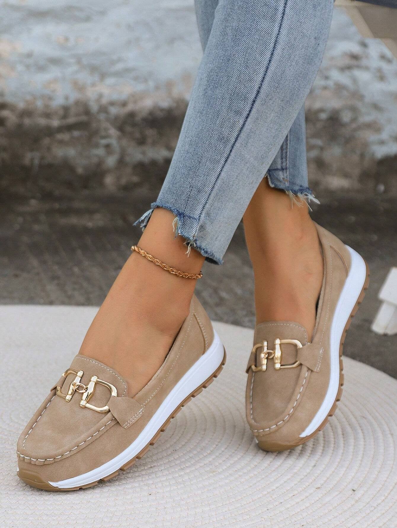 Mocasines Planos de Slip-on con Hebilla | Confort para Caminata Mujer