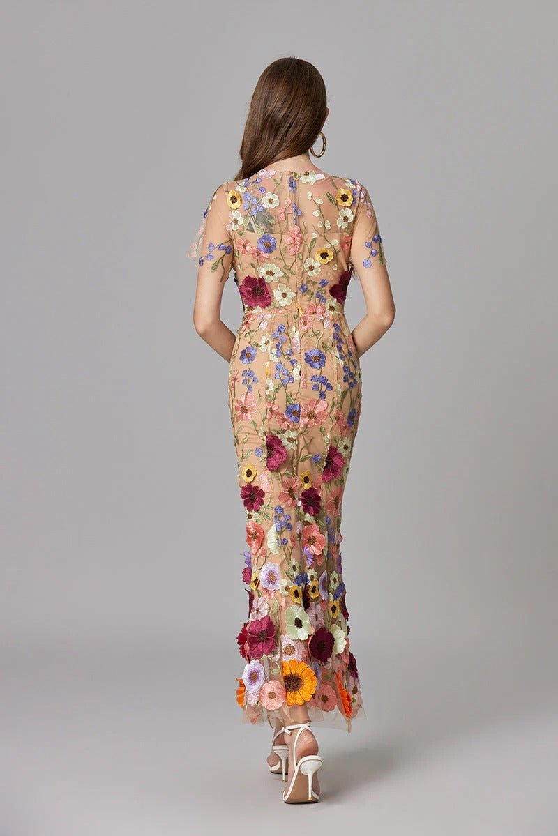 Vestido Maxi Aplique floreado Sin Mangas
