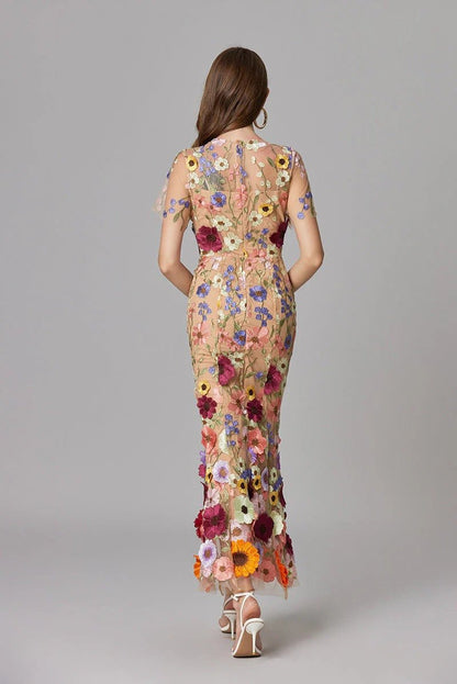 Vestido Maxi Aplique floreado Sin Mangas