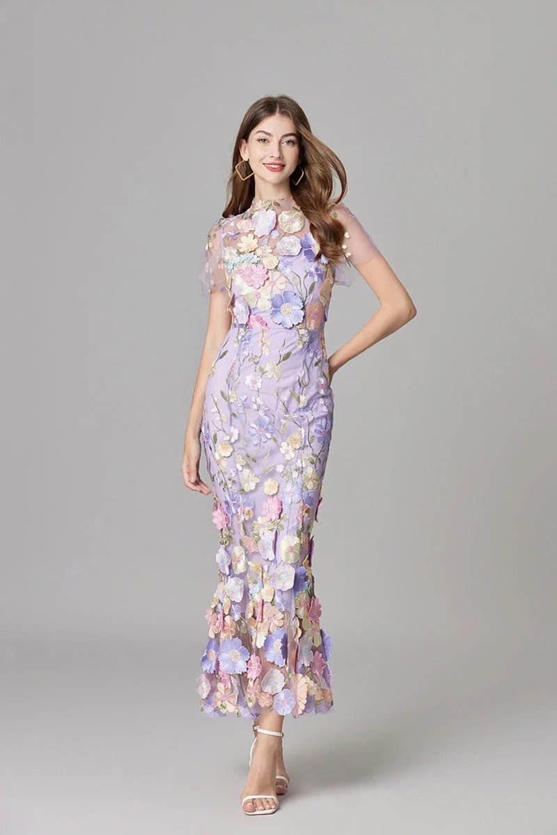 Vestido Maxi Aplique floreado Sin Mangas