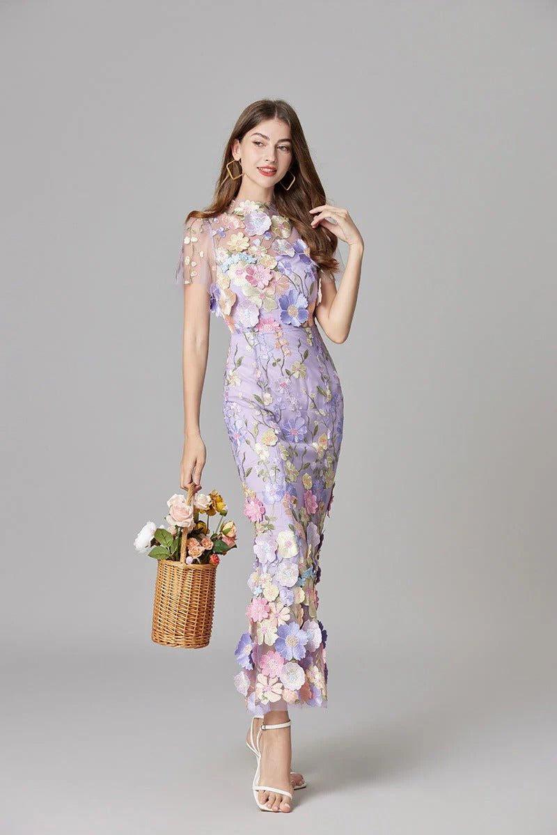 Vestido Maxi Aplique floreado Sin Mangas