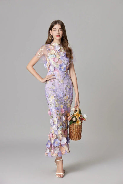 Vestido Maxi Aplique floreado Sin Mangas