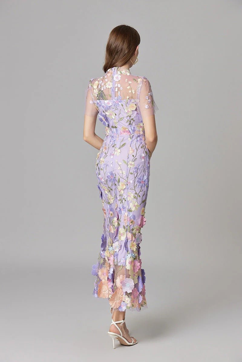 Vestido Maxi Aplique floreado Sin Mangas