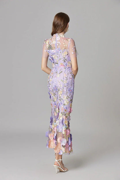 Vestido Maxi Aplique floreado Sin Mangas