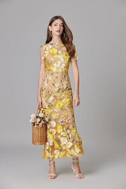 Vestido Maxi Aplique floreado Sin Mangas