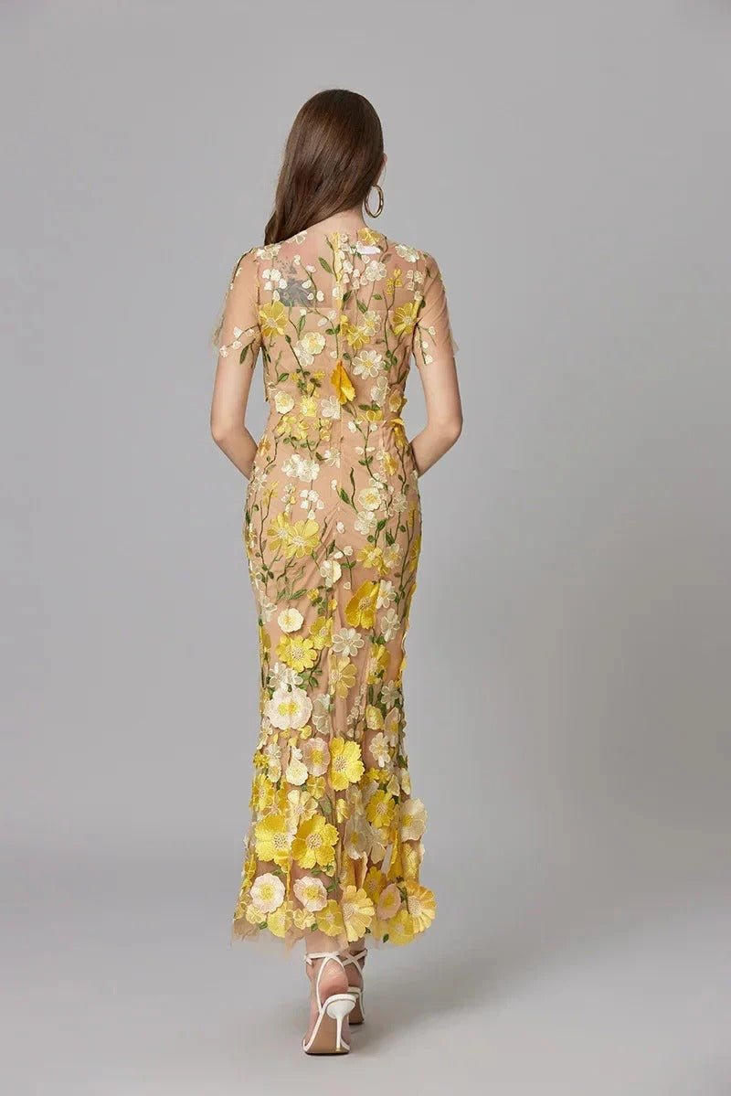 Vestido Maxi Aplique floreado Sin Mangas