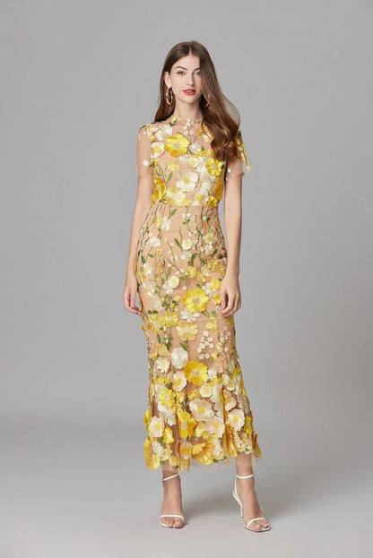 Vestido Maxi Aplique floreado Sin Mangas