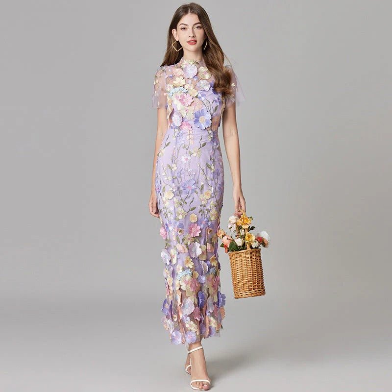Women's Floral Applique Sleeveless Maxi Dress
