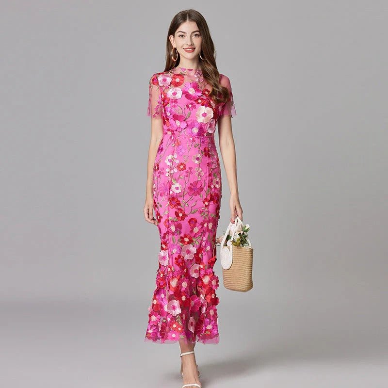 Women's Floral Applique Sleeveless Maxi Dress