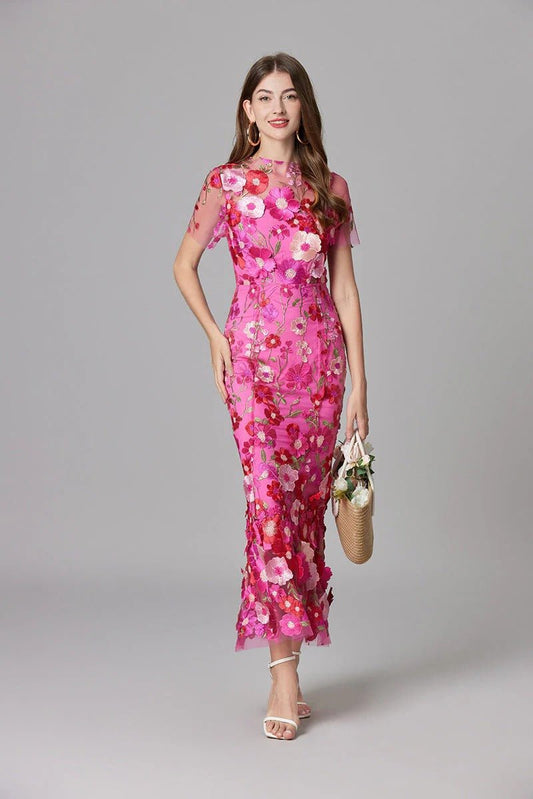 Vestido Maxi Aplique floreado Sin Mangas