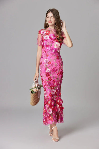 Vestido Maxi Aplique floreado Sin Mangas