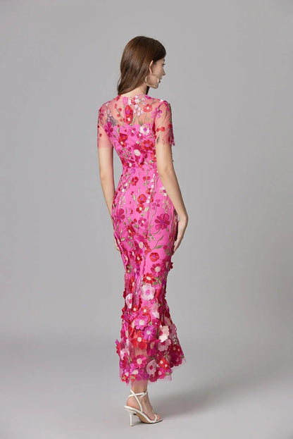 Vestido Maxi Aplique floreado Sin Mangas