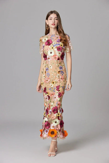Vestido Maxi Aplique floreado Sin Mangas