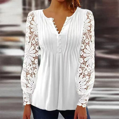 Amelia | Blusa de Punto Floral con Cuello Henley para Mujer de Verano Elegante