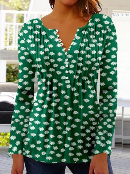 Amelia | Blusa de Punto Floral con Cuello Henley para Mujer de Verano Elegante