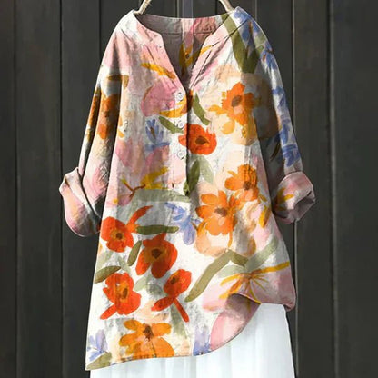 Túnica floreado Manga Larga Botonadura Plus Size