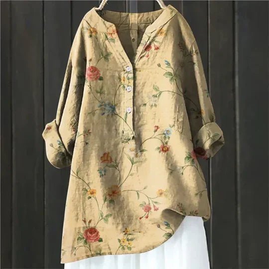Túnica floreado Manga Larga Botonadura Plus Size