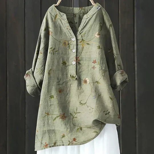 Túnica floreado Manga Larga Botonadura Plus Size