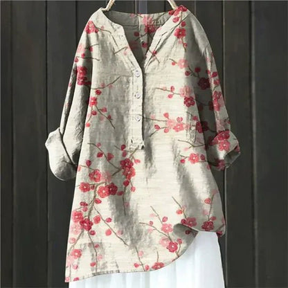 Túnica floreado Manga Larga Botonadura Plus Size