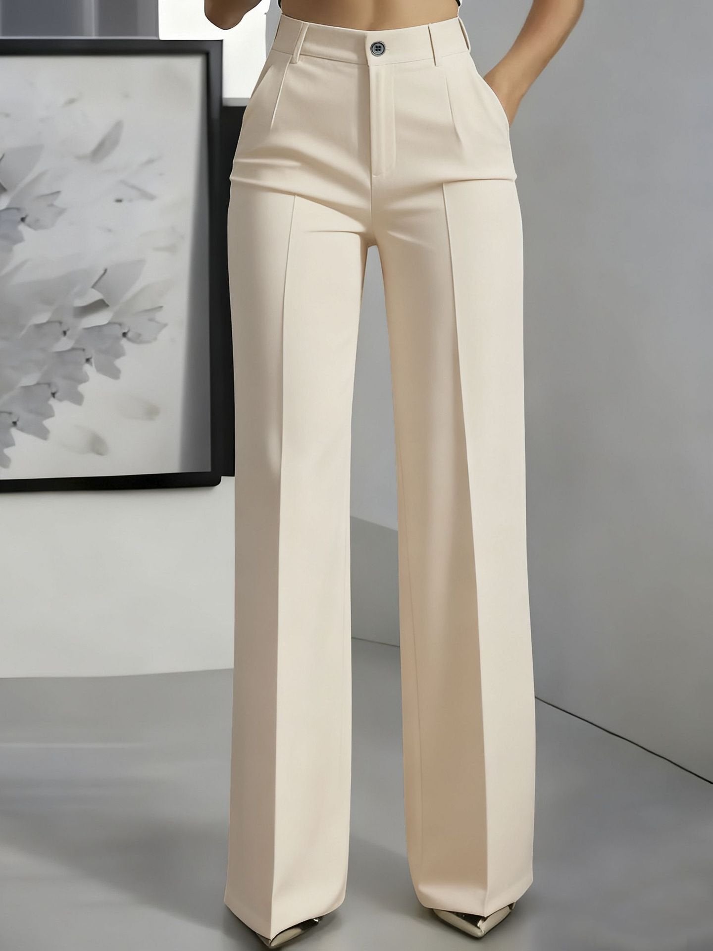 Pantalones de Corte Wide Leg con Tiro Alto y Pliegues | Pierna Ancha