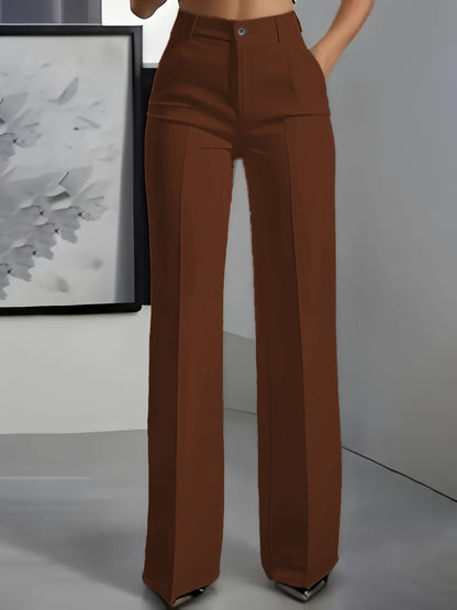 Pantalones de Corte Wide Leg con Tiro Alto y Pliegues | Pierna Ancha
