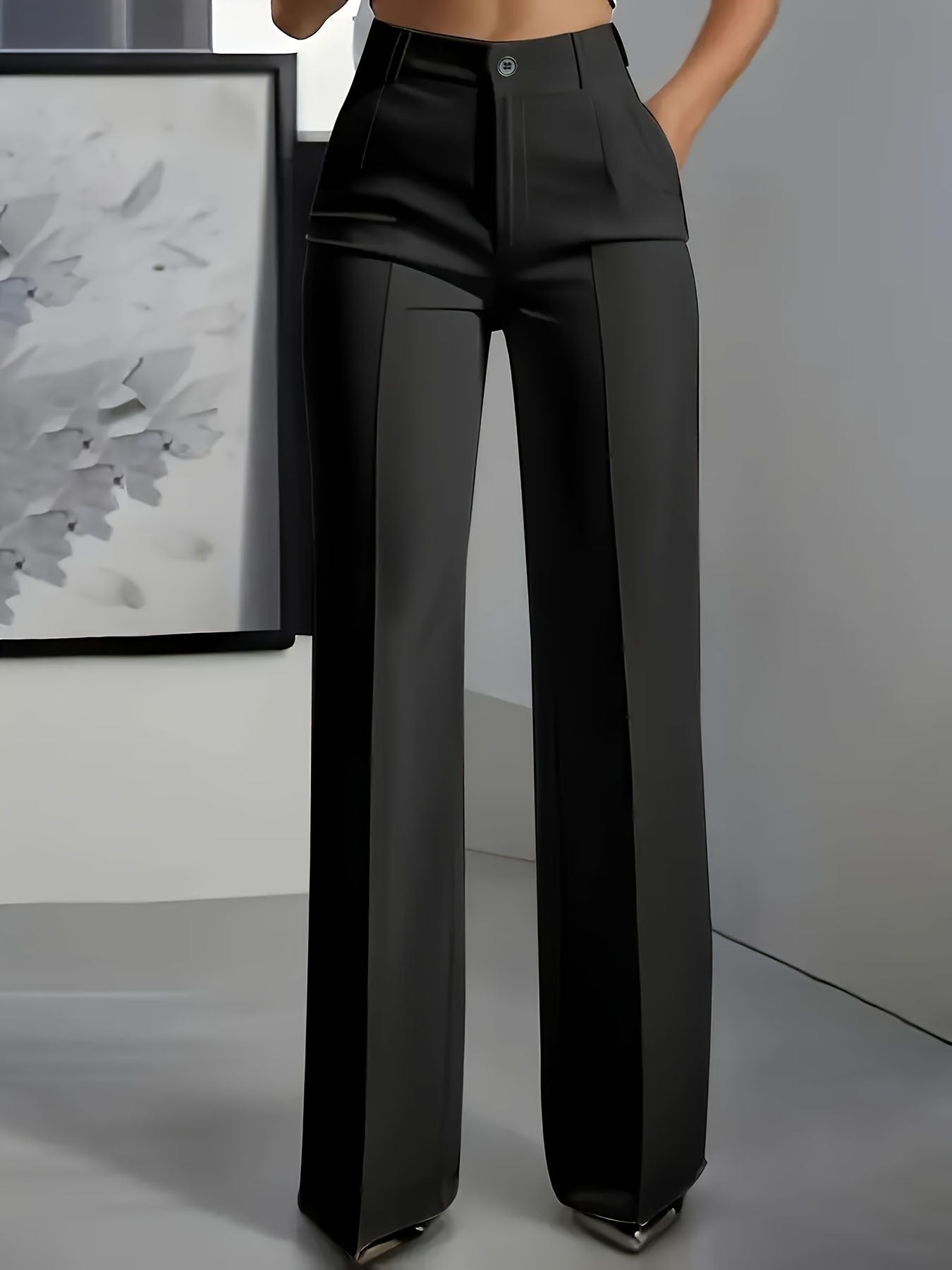 Pantalones de Corte Wide Leg con Tiro Alto y Pliegues | Pierna Ancha