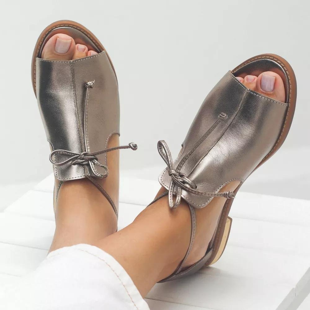 Women's Leather Strap Sandals Adjustable Bow Tie Open Toe
