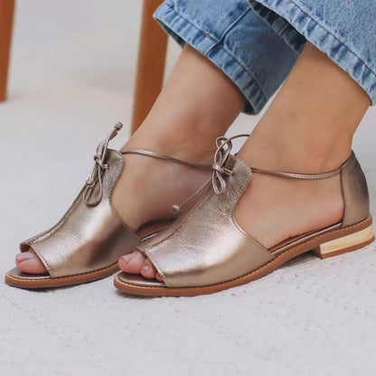 Sandalias de Cuero con Correa Ajustable y Lazo Abierto | Punta para Mujer