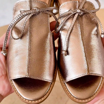 Sandalias de Cuero con Correa Ajustable y Lazo Abierto | Punta para Mujer