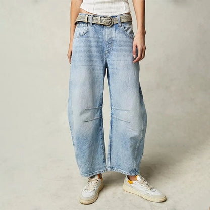 Women's Mid-Rise Heavyweight Denim Cropped Barrel Leg Jeans