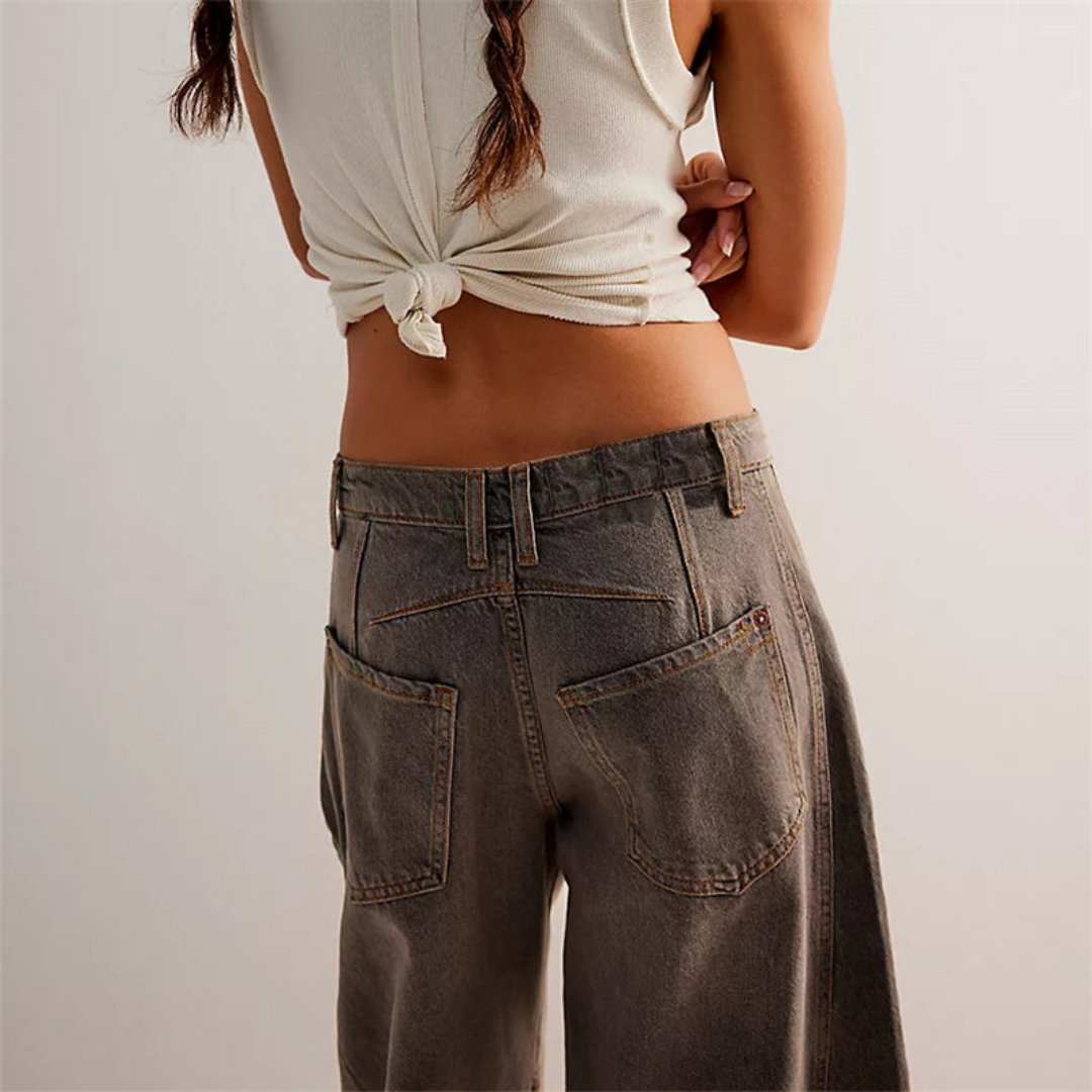 Jeans vaqueros de talle medio con pernera barrel crop para mujer - Tendencia