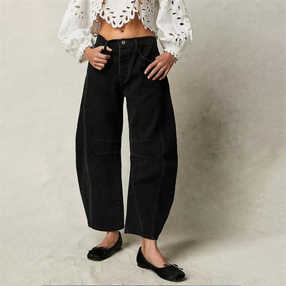 Women's Mid-Rise Heavyweight Denim Cropped Barrel Leg Jeans