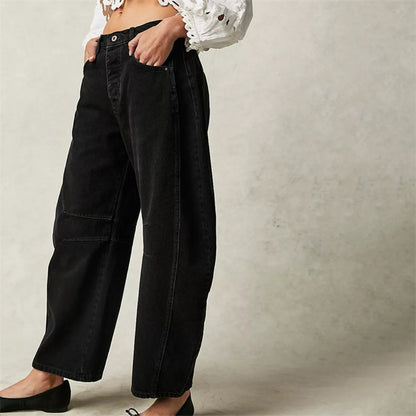 Jeans vaqueros de talle medio con pernera barrel crop para mujer - Tendencia