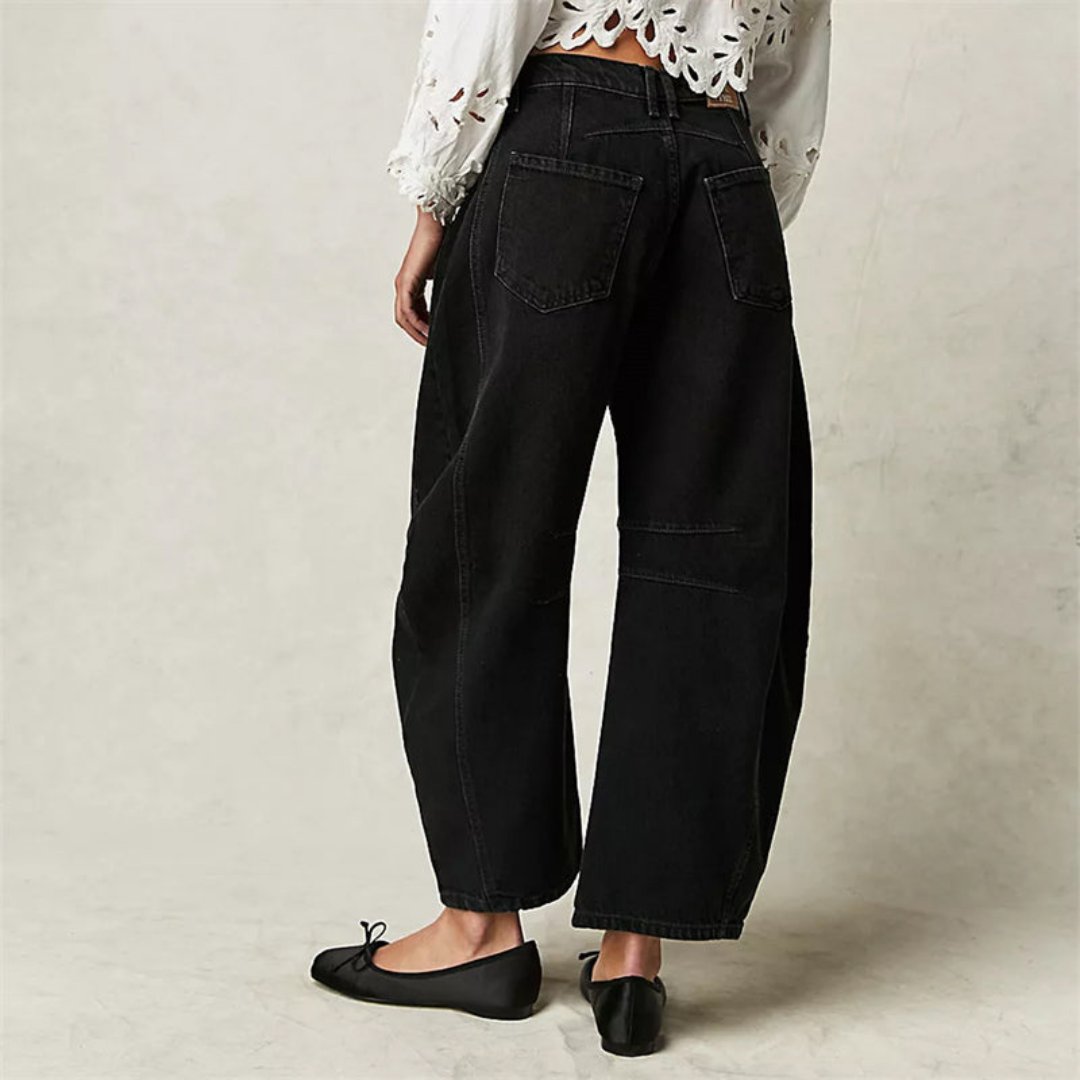 Jeans vaqueros de talle medio con pernera barrel crop para mujer - Tendencia