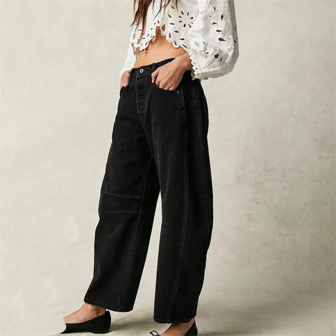 Jeans vaqueros de talle medio con pernera barrel crop para mujer - Tendencia