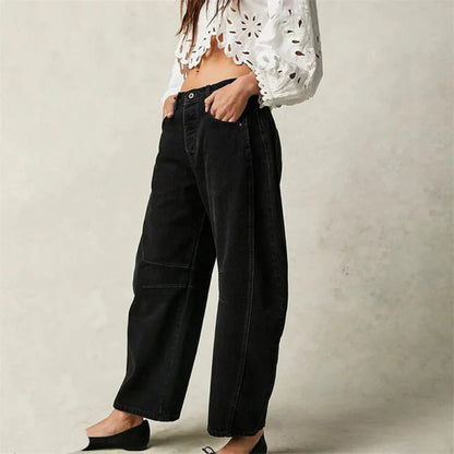 Jeans vaqueros de talle medio con pernera barrel crop para mujer - Tendencia
