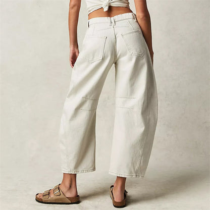 Jeans vaqueros de talle medio con pernera barrel crop para mujer - Tendencia
